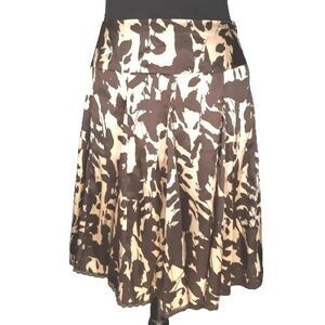APOSTROPHE Skirt Size 8 Brown Tan Cream Graphic Pattern Lined Lace Hem